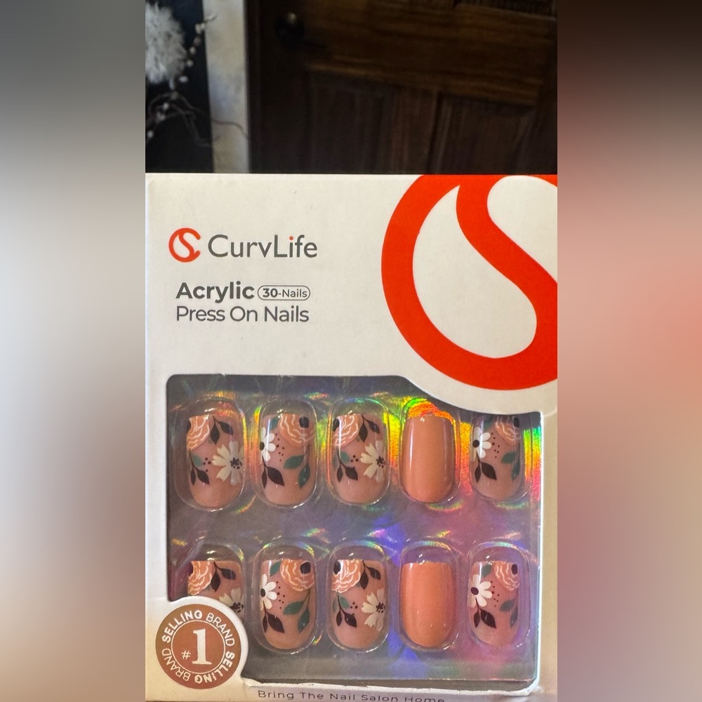 NEW! Curvlife Acrylic Floral Square Press-On Nails